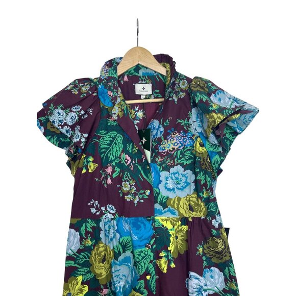 NWT Tuckernuck Alice Dress Merlot Sharp Floral Midi Dress Sz S Ruffles Cottage - Picture 5 of 13